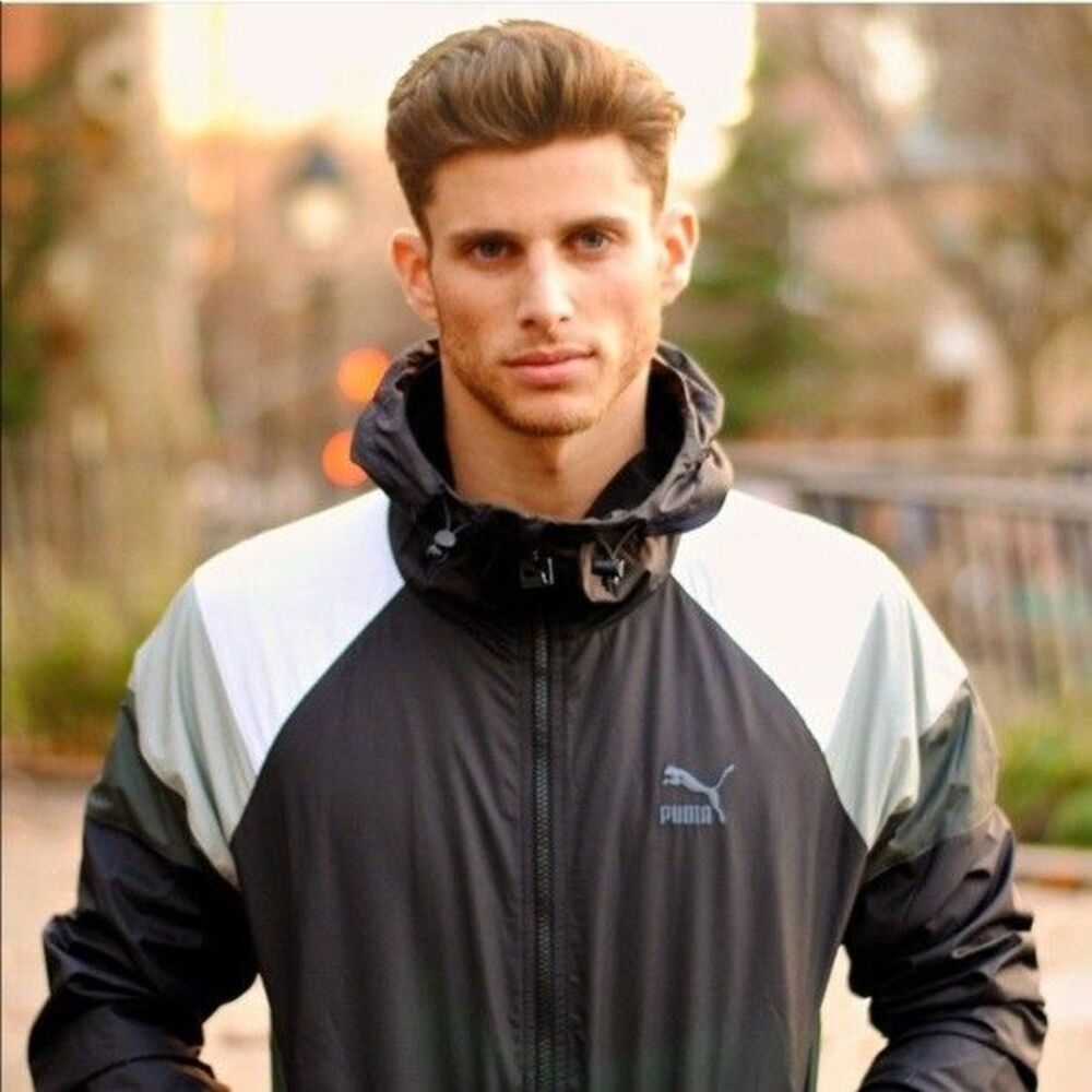 Puma Vintage Rare Heritage Wind Jacket Glanz Windbreaker Gray Black Nylon M